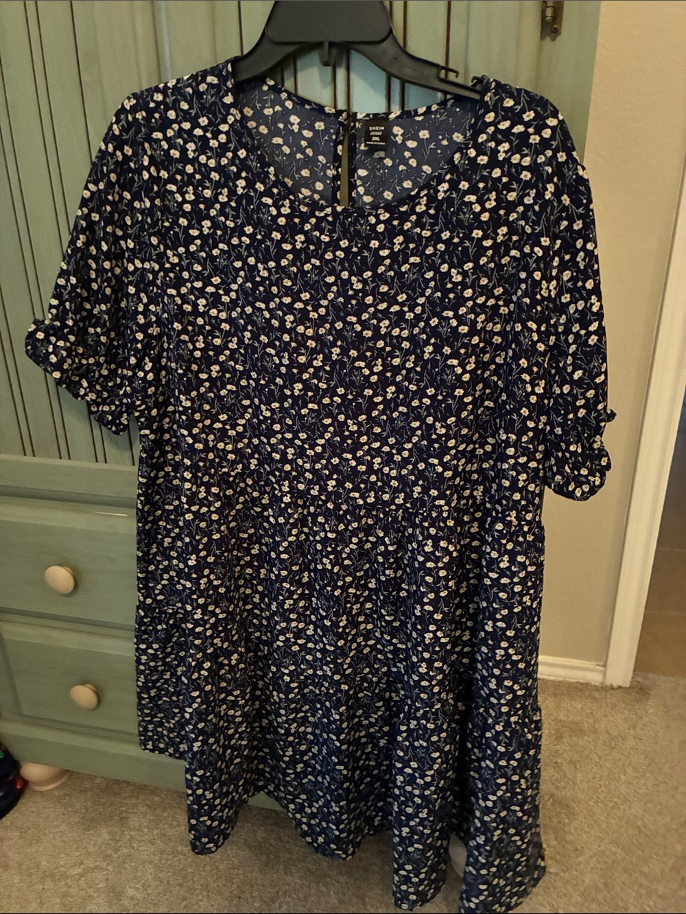 Ladies ' Navy Floral Tiered Dress